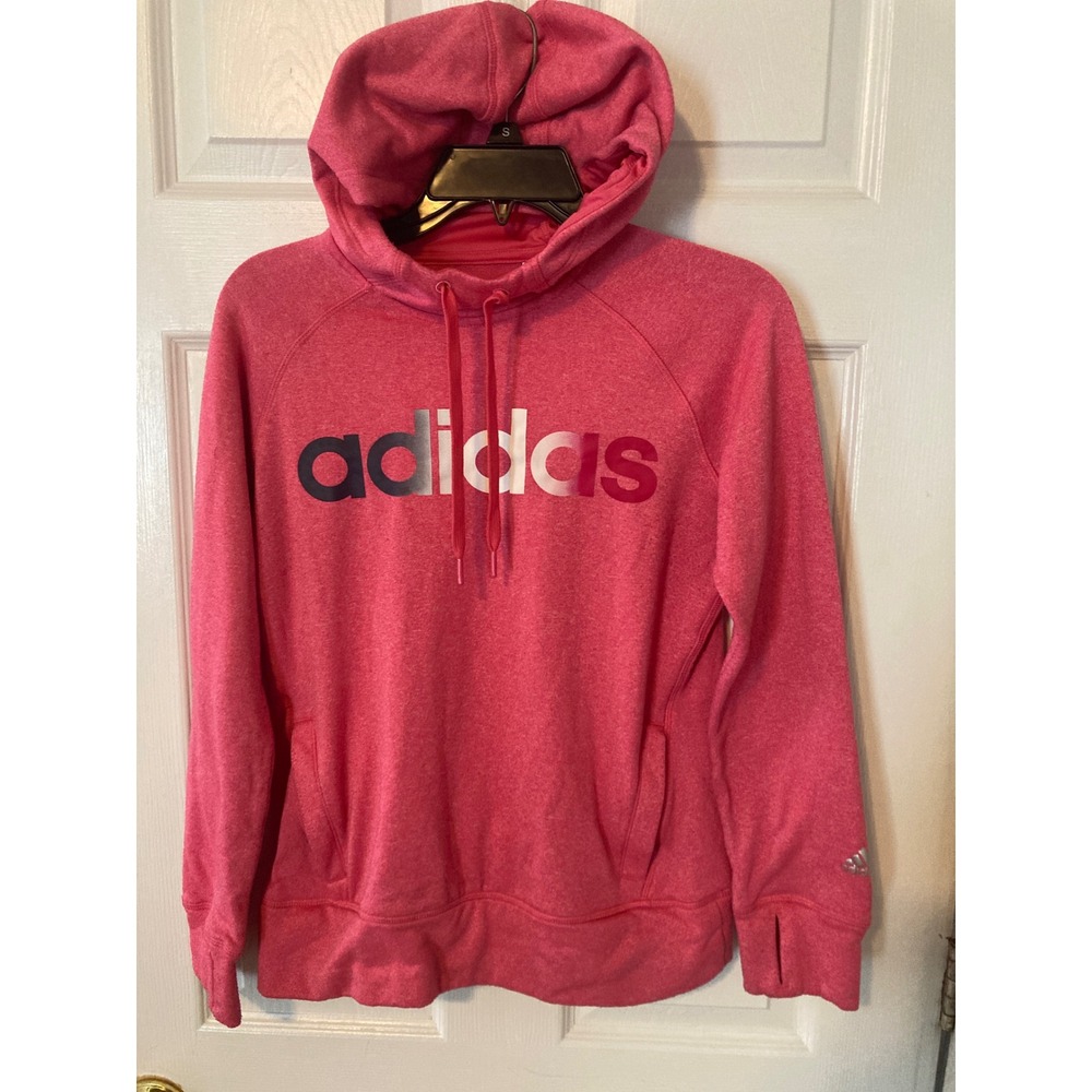 Adidas Climawarm Pink Heathered Pullover Hoodie Logo Thumbholes AB9883 Womens S
